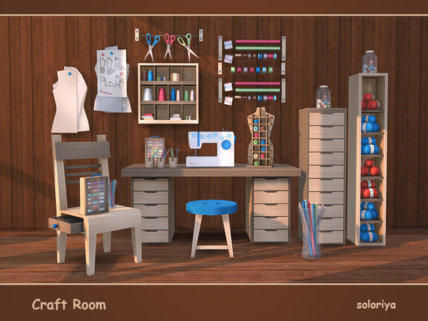 Sims 4 — Craft Room by soloriya — Everything you need for your craft room. The set includes 18 objects. 3 color palettes,