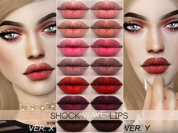 Sims 4 — Shock Wave Lips by Pralinesims — 2 lipsticks for all ages and genders in 60 colors. V.X has the effect of a lip