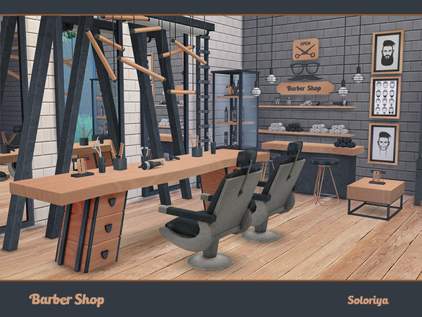 Sims 4 — Barber Shop by soloriya — Barber Shop, a saloon for prosperous men. The set has 16 objects. Two color palettes,