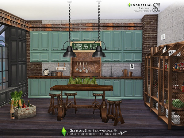 Sims 4 — Industrial Kitchen by SIMcredible! — Inspired by industrial style, we created this kitchen for your sims.