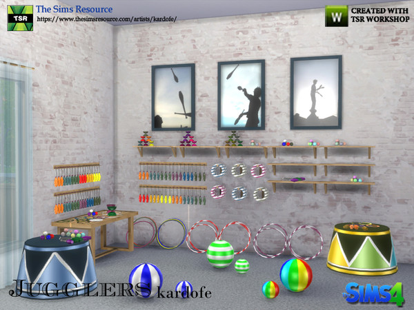 Sims 4 — kardofe_Jugglers by kardofe — Game of accessories to recreate a thematic room about jugglers 