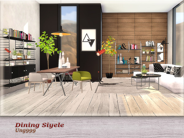 Sims 4 — Dining Siyele by ung999 — Set includes the following 13 objects: Ceiling Lamp (Long) Ceiling Lamp (Short) Dining
