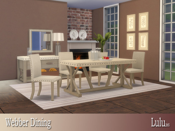 Sims 4 — Webber Dining by Lulu265 — Brighten up your dining room with this transitional style piece. The table features a