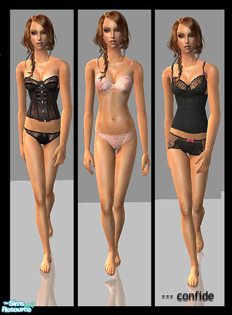 Sims 2 — Pleasures by confide — Set of 3 undies. No mesh required.