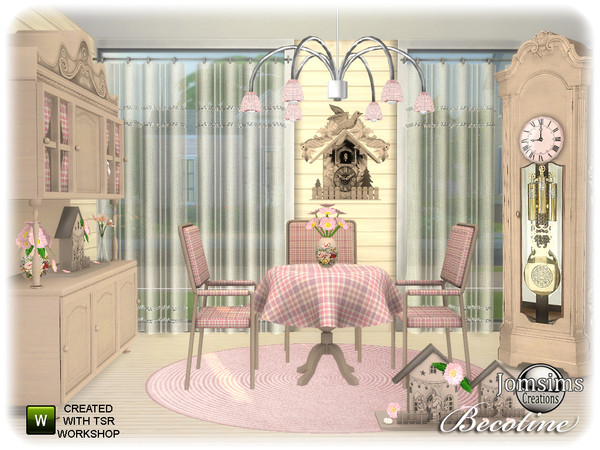 Sims 4 — Becotine dining room by jomsims — Becotine dining room collection Sims 4. wood and country style dining table. 2