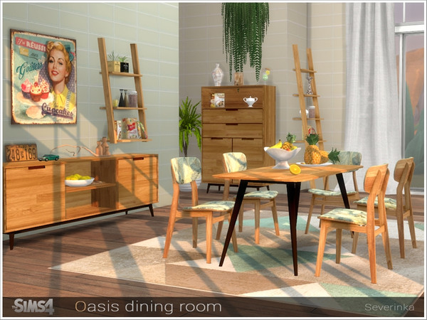 Sims 4 — Oasis dining room by Severinka_ — Set of furniture for decorating a dining room in a retro style. Wood HD