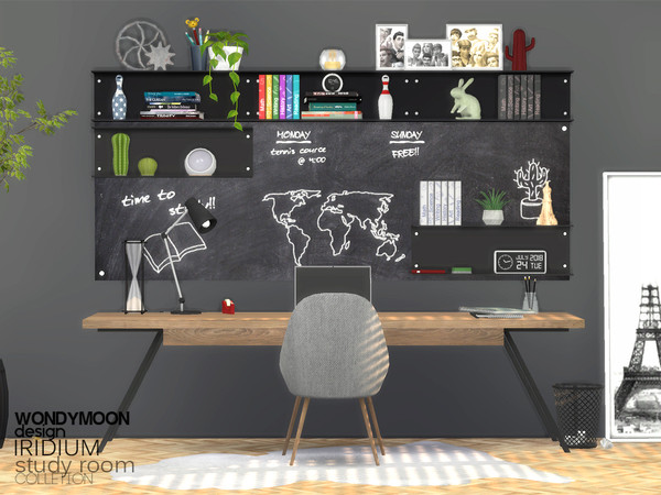Sims 4 — Iridium Study Room by wondymoon — - Iridium Study Room - Wondymoon|TSR - Creations'2018 - Set Contains -Desk