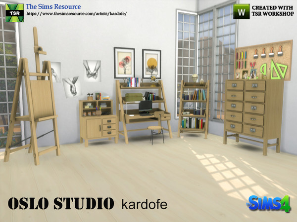 Sims 4 — kardofe_Oslo Studio_ by kardofe — Nordic style study, with furniture of simple lines and natural woods, ideal