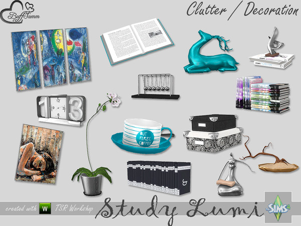 Sims 4 — Study Lumi Clutter by BuffSumm — Clutter matching the Study / Office Lumi Have fun