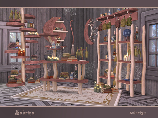 Sims 4 — Sabrina by soloriya — Create your own magic shop or witch hut with this set. Includes 12 objects, has 2 color