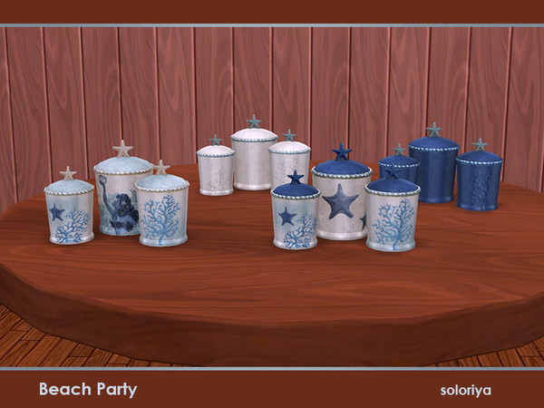 Sims 4 — Beach Party. Canistres by soloriya — Three decorative canistres in one mesh. Part of Beach Party set. 4 color
