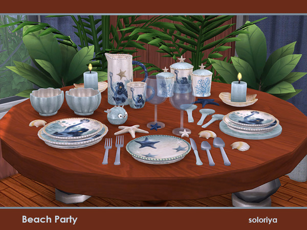 Sims 4 — Beach Party by soloriya — Set of decorative dishes for a beach party. Includes 15 decorative objects. Everything