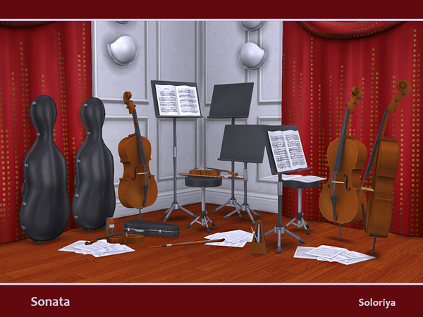 Sims 4 — Sonata by soloriya — Musical decorative set. Includes 14 objects, 1-3 color variations. Items in the set: --two