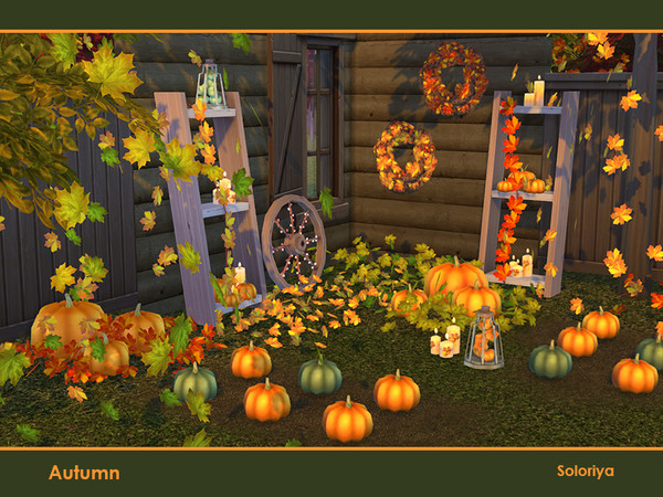 Sims 4 — Autumn by soloriya — Autumn outdoor decorative set. Includes 13 objects. Each item has 2-5 color variations.