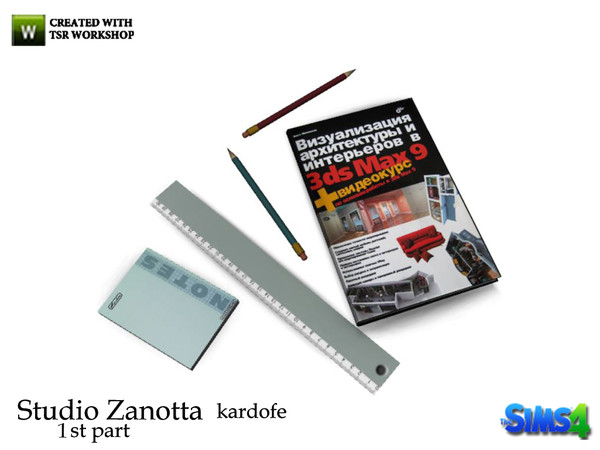Sims 4 — kardofe_ Studio Zanotta_Rule and notebook by kardofe — Rule, book, notebook and two pencils 