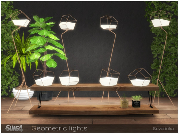 Sims 4 — Geometric lights by Severinka_ — A set of floor and desktop geometric fixtures in a Loft style. Unusual shapes