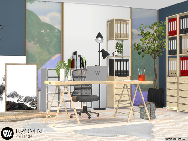 Sims 4 — Bromine Office by wondymoon — Spacious home office area; Bromine! Have fun! - Set Contains *Desk Chair *Desk