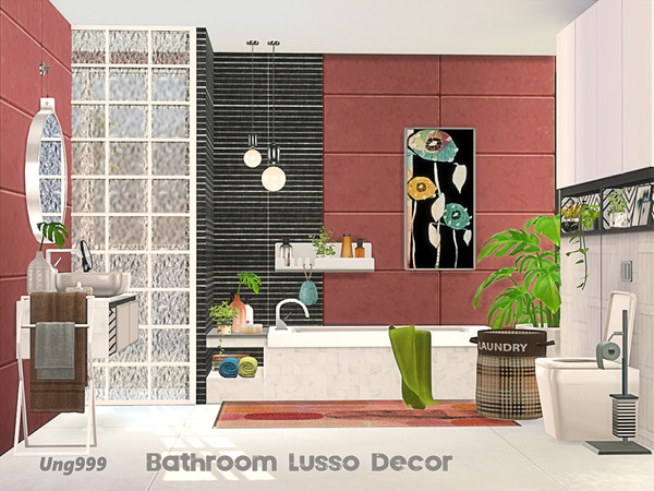 Sims 4 — Bathroom Lusso Decor by ung999 — Decor items for Bathroom Lusso, set includes : Candle Laundry Hamper (