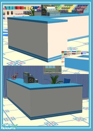 Sims 2 — CandyShop Counters by cat3cm — Both the white mesh and blue recolor are included in the file.