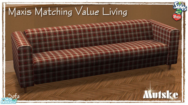 Sims 2 — Maxis matching Value sofa by Mutske — New Mesh. Uses all textures/recolors from the Maxis Value Loveseat.