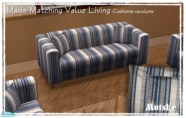 Sims 2 — Maxis matching Value loveseat cushion Bluestripes by Mutske — Recolor of the \"Maxis matching Value