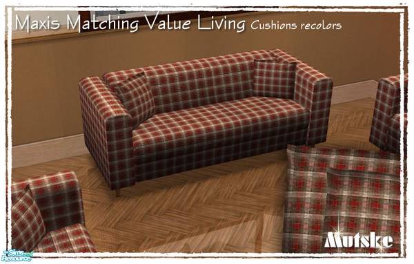 Sims 2 — Maxis matching Value loveseat cushion Redcheckers by Mutske — Recolor of the \"Maxis matching Value