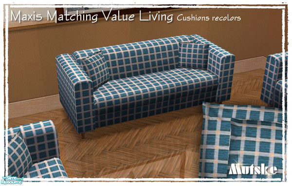 Sims 2 — Maxis matching Value loveseat cushion Bluecheckers by Mutske — Recolor of the \"Maxis matching Value