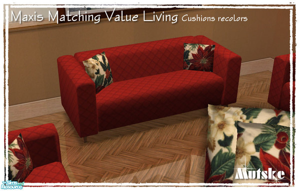 Sims 2 — Maxis matching Value loveseat cushion Xmas 01 by Mutske — Recolor of the \"Maxis matching Value loveseat