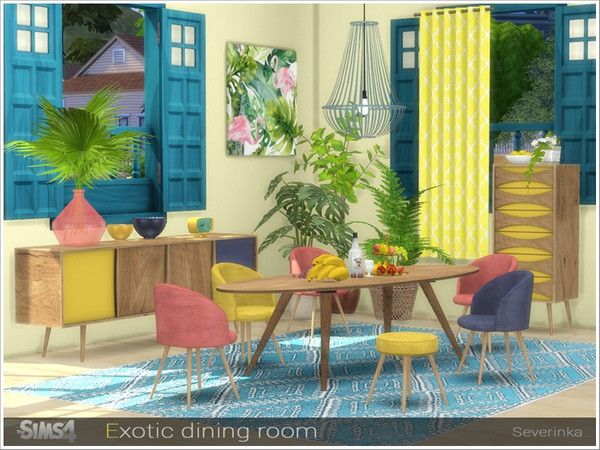Sims 4 — Exotic dining room by Severinka_ — A set of furniture and decor for the decoration of the dining room in the