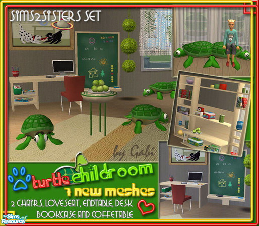Sims 2 — S2S Turtle Childroom - Meshes by sims2sisters — This set contains 7 new meshes. Turtle Loveseat, Two Turtle