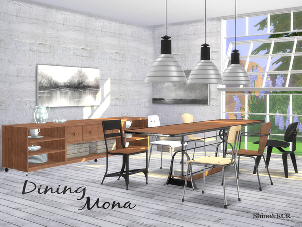 Sims 4 — Dining Mona by ShinoKCR — Industrial Style Dining with 4 different Dining Chairs -Dining Table -Dining Chair 1 -