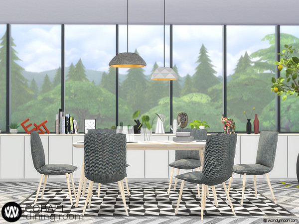 Sims 4 — Cobalt Dining Room by wondymoon — Modern dining area with decorations; Cobalt Dining Room! Have fun! - Set