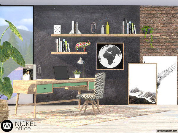 Sims 4 — Nickel Office by wondymoon — Nickel home office/study! Have fun! - Set Contains * Desk * Desk Chair * Laptop *