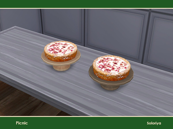 Sims 4 — Picnic. Cake by soloriya — Cake on a wooden tray. Part of Picnic set. 2 color variations. Category: Decorative -
