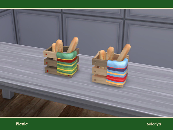 Sims 4 — Picnic. Bread by soloriya — Bread in a wooden crate. Part of Picnic set. 2 color variations. Category: