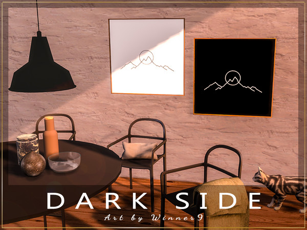 Sims 4 — Dark side by Winner9 — Minimalistic white paintings + same pictures in black colour in wooden frames, enjoy! ;)