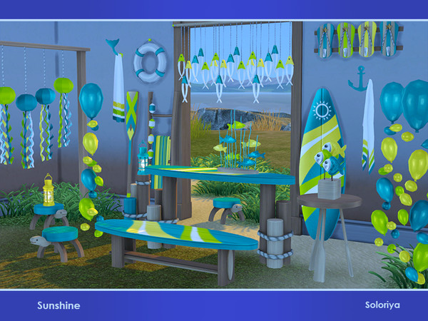 Sims 4 — Sunshine by soloriya — A set of summer furniture and decorative objects. Includes 12 objects, has 4 color