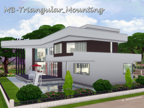 Sims 4 — MB-Triangular_Mounting by matomibotaki — Large and modern family home in asymetric built style, with lot of