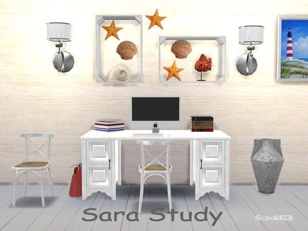 Sims 4 — Study Sara by ShinoKCR — Study Furniture and Decor Set giving you a beachy feeling -Desk -Chair -Displays