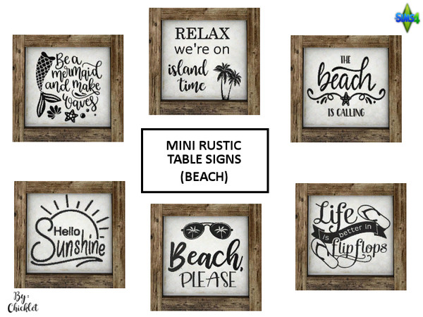 Sims 4 — Mini Rustic Table Signs - Beach by Chicklet — Miniature signs are perfect to clutter up those shelves or