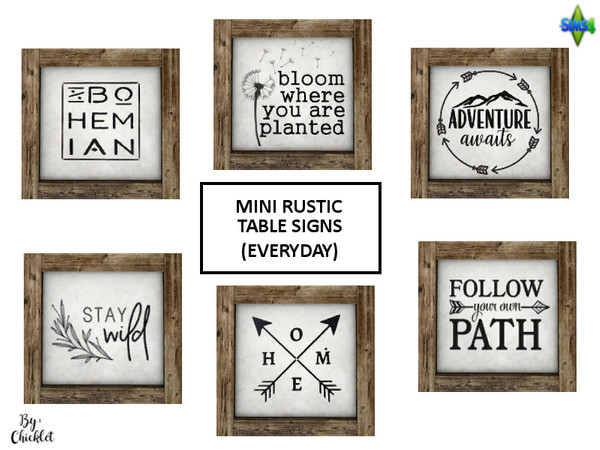 Sims 4 — Mini Rustic Table Signs - Everyday by Chicklet — Miniature signs are perfect to clutter up those shelves or