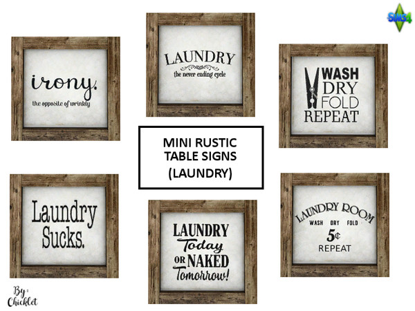 Sims 4 — Mini Rustic Table Signs - Laundry Room by Chicklet — Miniature signs are perfect to clutter up those shelves or