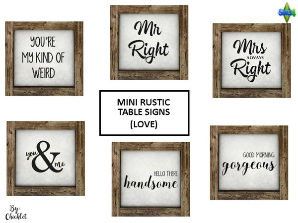 Sims 4 — Mini Rustic Table Signs - Love by Chicklet — Miniature signs are perfect to clutter up those shelves or surfaces