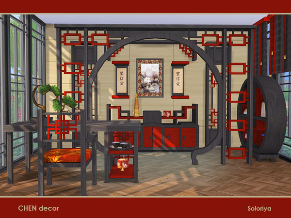 Sims 4 — Chen Office by soloriya — Oriental set of furniture for your office rooms. Includes 10 objects, has 2 color