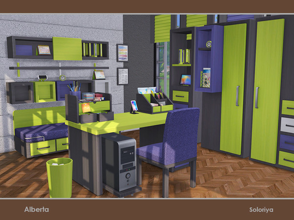 Sims 4 — Alberta by soloriya — A set of furniture for your office rooms. Includes 12 objects, has 3 color palettes. Items