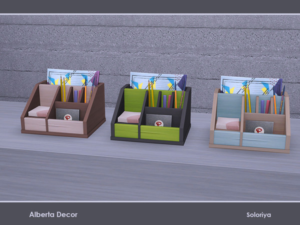 Sims 4 — Alberta Decor. Desk Organizer, v2 by soloriya — Wooden decorative desk organizer with office accessories. Part