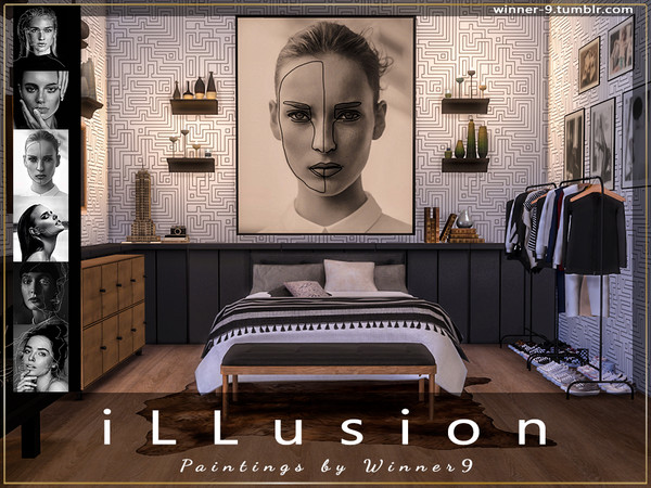 Sims 4 — Girls by Winner9 — Black-white paintings in 6 swatches, enjoy! ;) Perfectly fits artist or designer