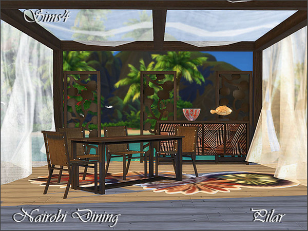 Sims 4 — Nairobi Dining by Pilar — Colonial style and exotic woods