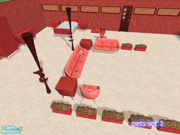 Sims 2 — Pets Set 2 by simmyfan2852 — The second set of objects for TheSims 2 Pets, all in red!