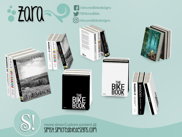 Sims 4 — Zara Books by SIMcredible! — by SIMcredibledesigns.com available at TSR 4 colors variations